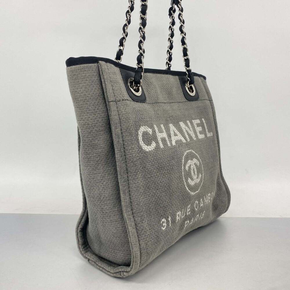 CHANEL Gray Canvas Deauville Tote Bag - Picture 2 of 12